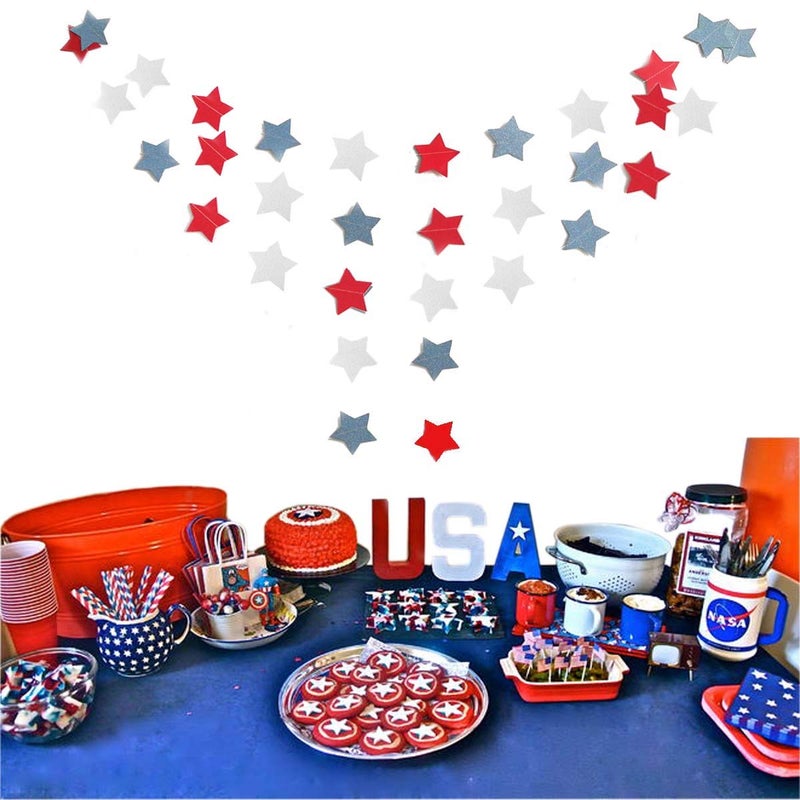 TTSAM 6 Pack Patriotic Star Streamers Garland Red White Blue Bunting Banner Paper Hanging Decorations for 4th of July American Independence Day Labor Day Holiday Memorial Day Party Supplies (50 Feet) - Image 2